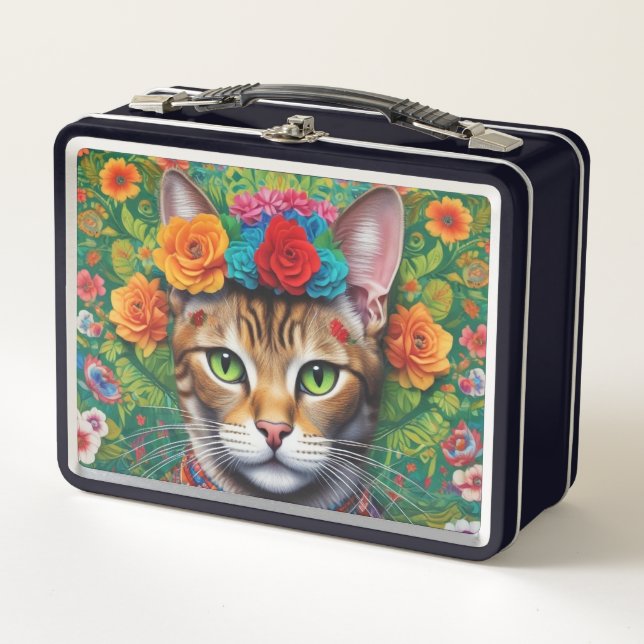 Cute Cat Mexican Style Metal Lunchbox (Front)