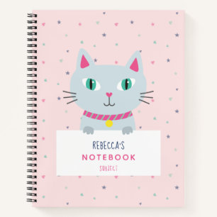 Cute Cat Modern Name Pink Personalized Notebook
