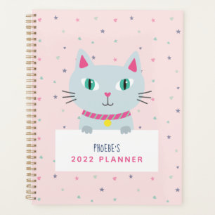 Cute Cat Modern Name Pink Personalized Planner