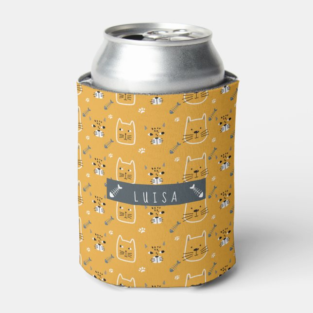 Cute Cat Modern Pattern Can Cooler (Can Front)