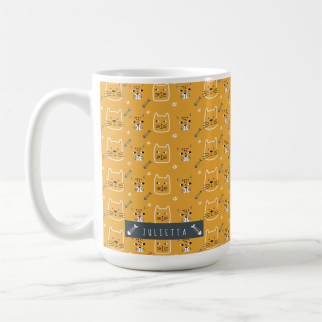 Cute Cat Modern Pattern Personalized Coffee Mug (Left)