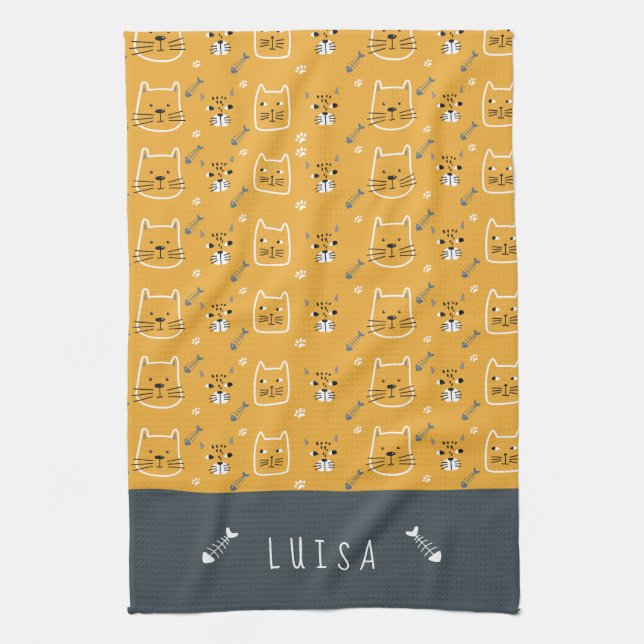 Cute Cat Modern Pattern Personalized Kitchen Towel (Vertical)