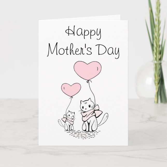 Cute Cat Mom and Baby Mother's Day Card (Front)