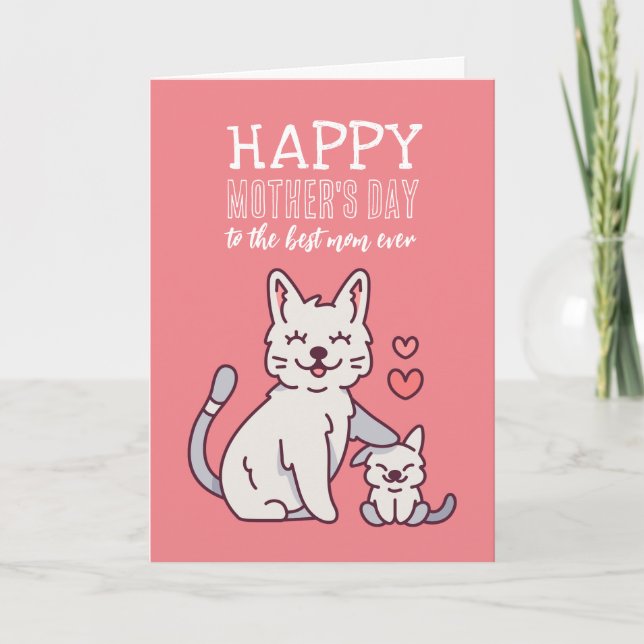 Cute Cat Mom Animal Cartoon Happy Mother's Day Card (Front)