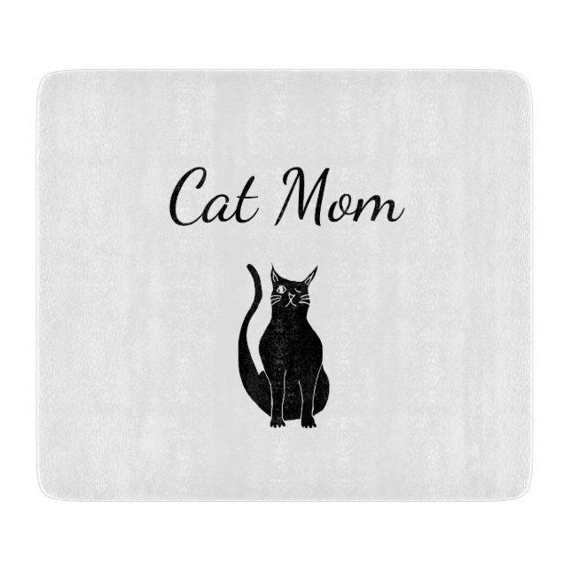 Cute Cat Mom Black White Winking Kitty Cartoon   Cutting Board (Front)