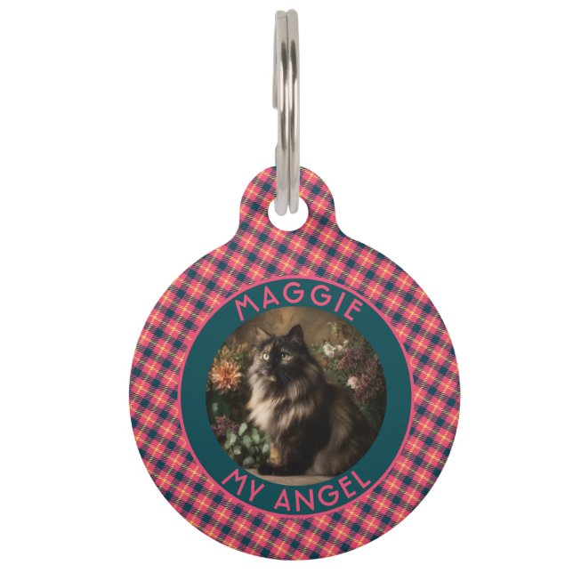 Cute Cat Mom Gift Gingham Pattern Pet Tag (Front)