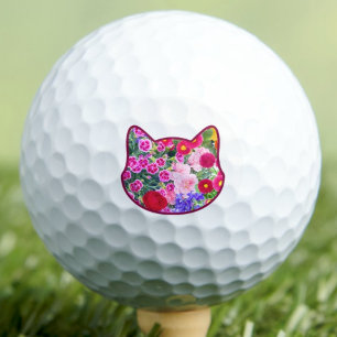 Cute Cat Mom Gift - Modern Floral Cat Lover  Golf Balls
