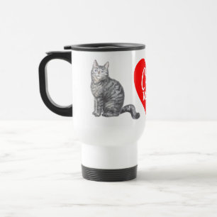 Cute Cat Mom Grey / Silver Tabby Kitty Kitten Love Travel Mug