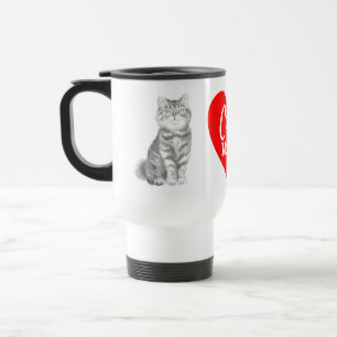 Cute Cat Mom Grey / Silver Tabby Kitty Kitten Love Travel Mug