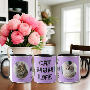 Cute Cat Mom Life Custom Pet Photo Mother's Day Mug