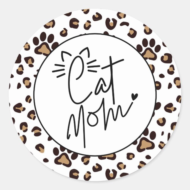 Cute Cat Mom Paw Prints  Classic Round Sticker (Front)