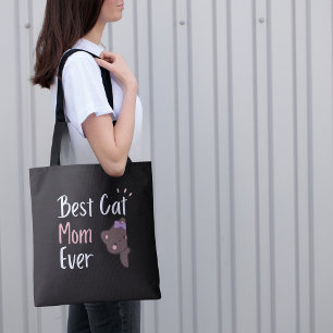 Cute Cat Mom Pink Bow Kawaii Design Tote Bag