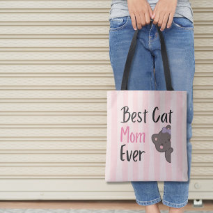 Cute Cat Mom Pink Bow Kawaii Design Tote Bag