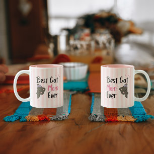 Cute Cat Mom Pink Bow Kawaii Design Two-Tone Coffee Mug