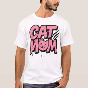 Cute Cat Mom Pink Typography Funny Cat Lover T-Shirt