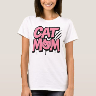 Cute Cat Mom Pink Typography Funny Cat Lover T-Shirt