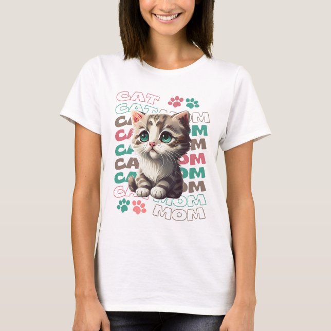 Cute Cat Mom T-Shirt with Adorable Kitten (Front)