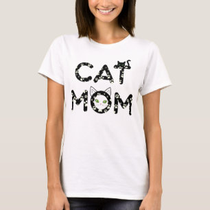 Cute Cat Mom T-Shirt with Paw Prints & Kitty Face 