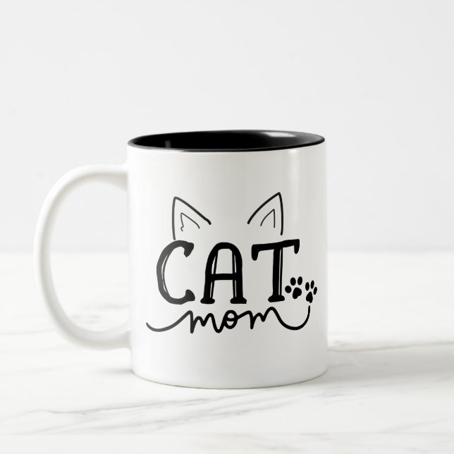 Cute Cat Mom Two-Tone Coffee Mug (Left)