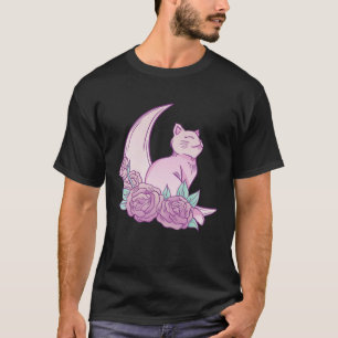 Cute Cat Moon Roses Pink Animal Fur Cool Purr Bree T-Shirt