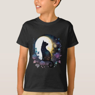 Cute Cat Motif Cat In Moonlight Cat  T-Shirt