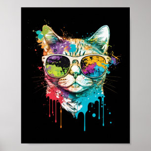 Cute Cat Motif Pop Art Cat Poster