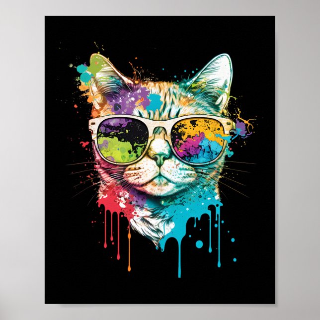 Cute Cat Motif Pop Art Cat  Poster (Front)