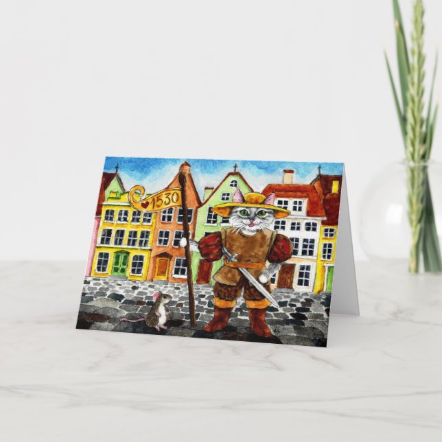 Cute Cat Mouse Estonian Folklore Greeting Card (Front)