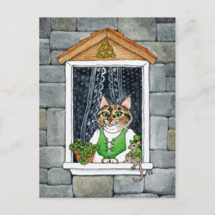 Cute Cat Mouse Leprechaun St Paddy's Day Spring Holiday Postcard