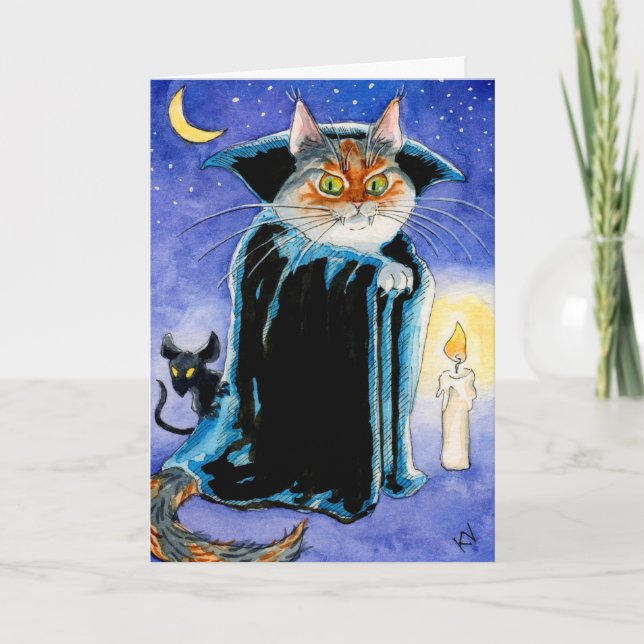 Cute cat mouse Nosferatu Vampire Halloween card (Front)
