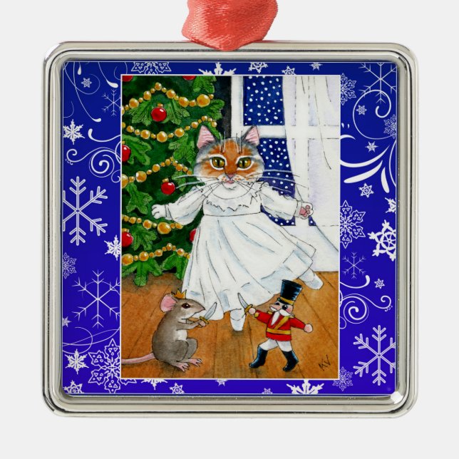 Cute cat mouse nutcracker ballet snow ornament (Front)