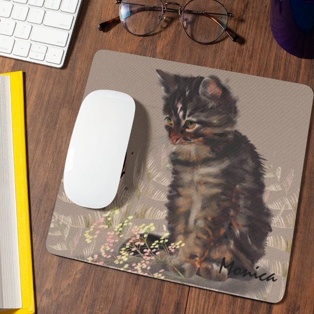 Cute Cat Mouse Pad (mouse pad with cat and butterfly.)