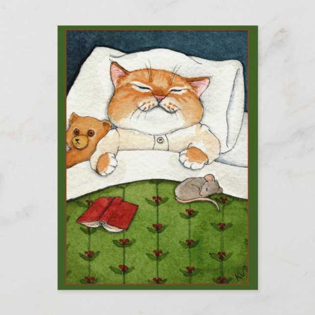 Cute cat, mouse, teddy bear Christmas postcard (Front)