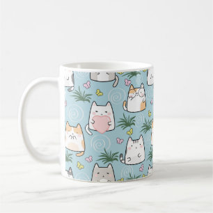 Cute Cat Mug - Adorable Cartoon Cats on Blue