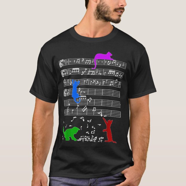 Cute Cat Music Notes Kitty Piano T-Shirt (Front)