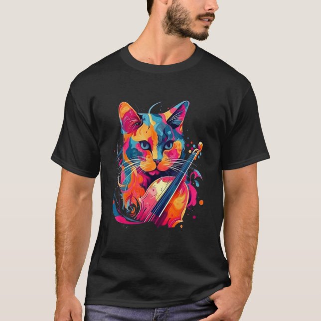 Cute Cat Music Notes Musician 4 T-Shirt (Front)