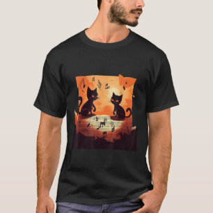 Cute Cat Music Notes Musician T-Shirt
