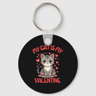 Cute Cat, My Cat Is My Valentine, Single For Valen Keychain