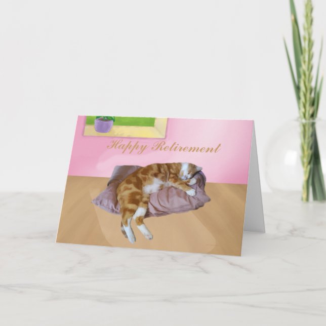 Cute Cat Napping Happy Retirement Card (Front)