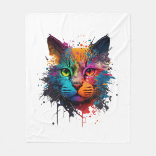 Cute Cat Neon Ink Splash Fleece Blanket