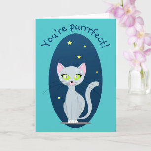 Cute Cat night sky Cartoon Funny text Custom colou Card