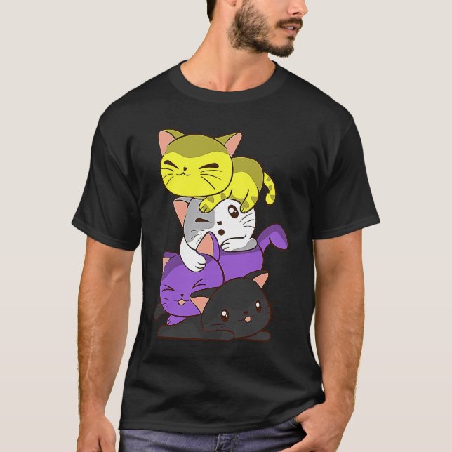 Cute Cat  Nonbinary Flag LGBTQ Non Binary Pride Ki T-Shirt (Front)