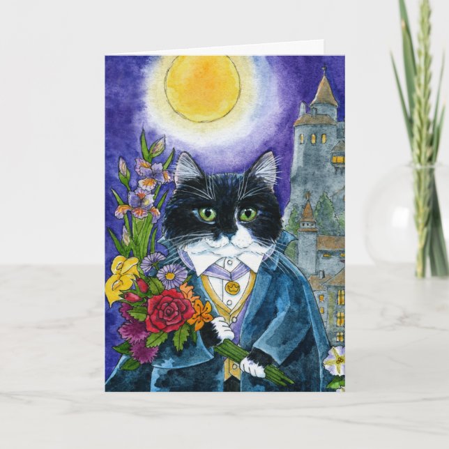 Cute cat Nosferatu Dracula Vampire Halloween card (Front)