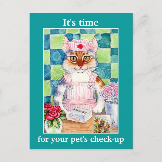 Cute cat nurse Veterinarian appointment reminder Postcard (Front)