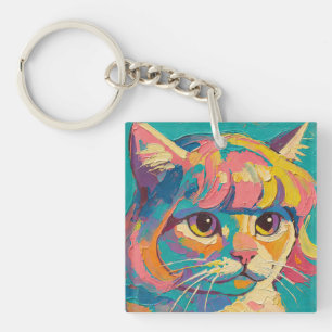 Cute Cat Oil Painting (#5) Keychain