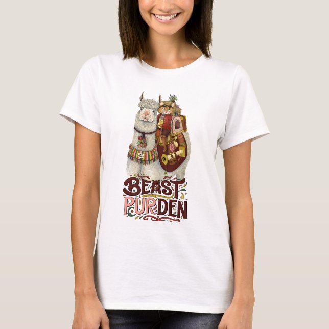 Cute Cat on a Llama Beast of Purden Art T-Shirt (Front)