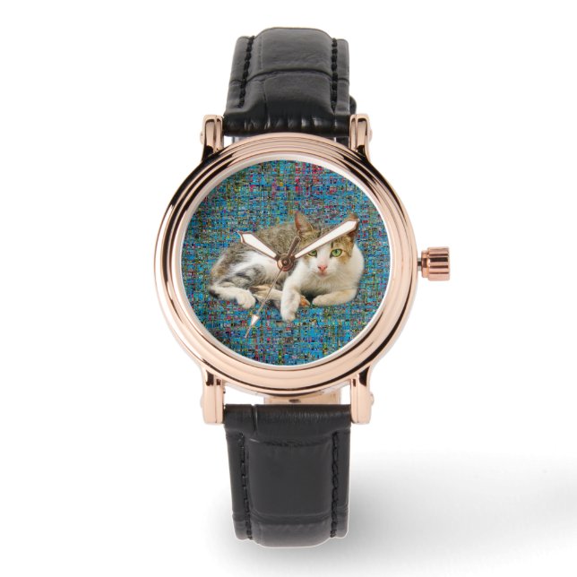 Cute cat on abstract background watch (Front)
