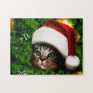 Cute Cat on Christmas tree Jigsaw Puzzle