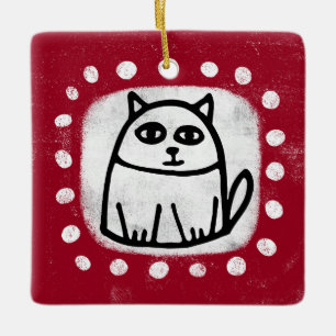 Cute Cat On Red Ornament