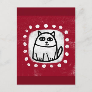 Cute Cat On Red Postcard